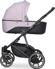 Детская коляска 2 в 1 Riko Side 02 Rose (черная кожа – розовая ткань)